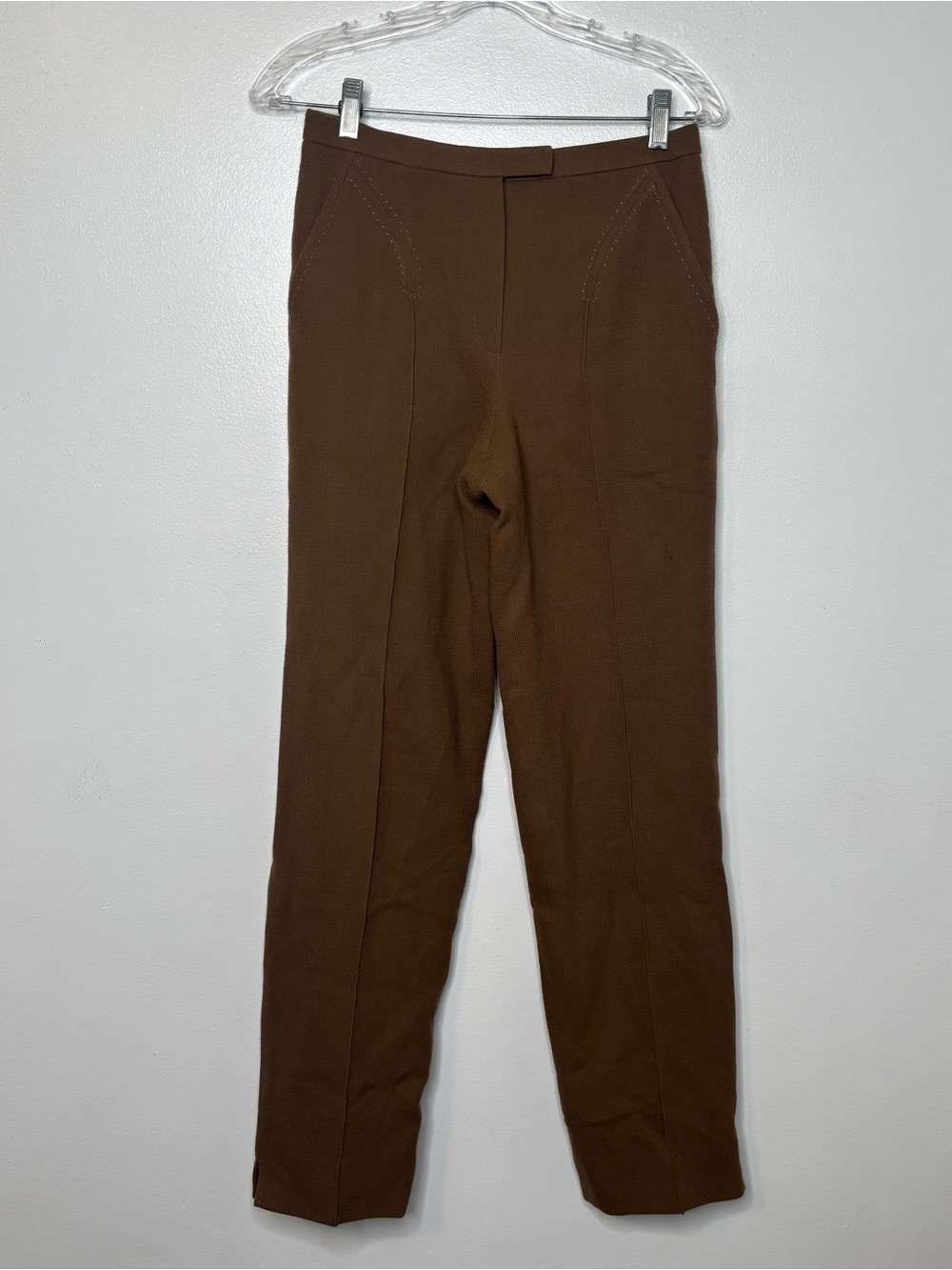 Chado Ralph Rucci Brown Wool Straight Leg Dress Pants Women’s 4